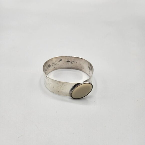 Sterling Silver Hinged Cuff Bracelet Oval White Stone 925 JPA 20 Grams Vtg - Picture 2 of 11